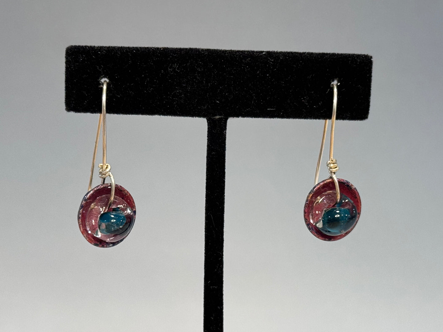 Enameled Dome Earrings with Glass Bead