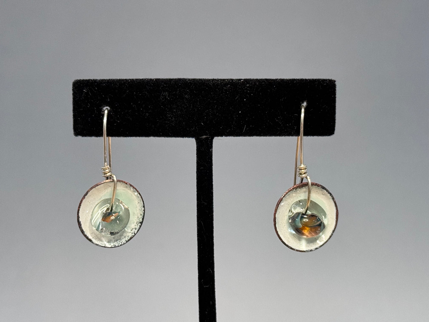 Enameled Dome Earrings with Glass Bead
