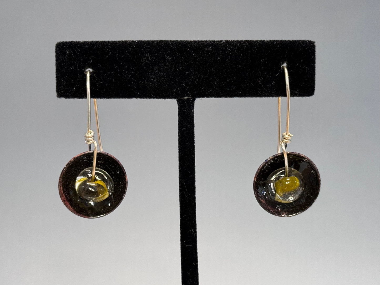 Enameled Dome Earrings with Glass Bead