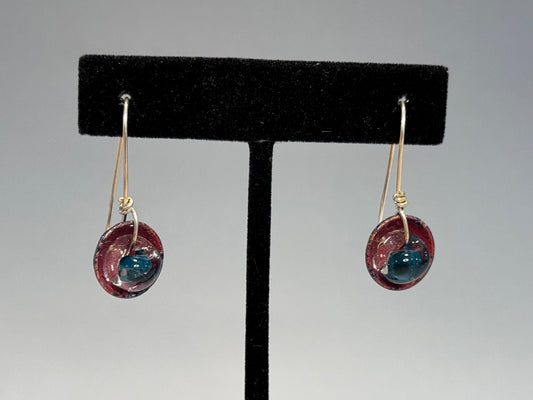 Enameled Dome Earrings with Glass Bead