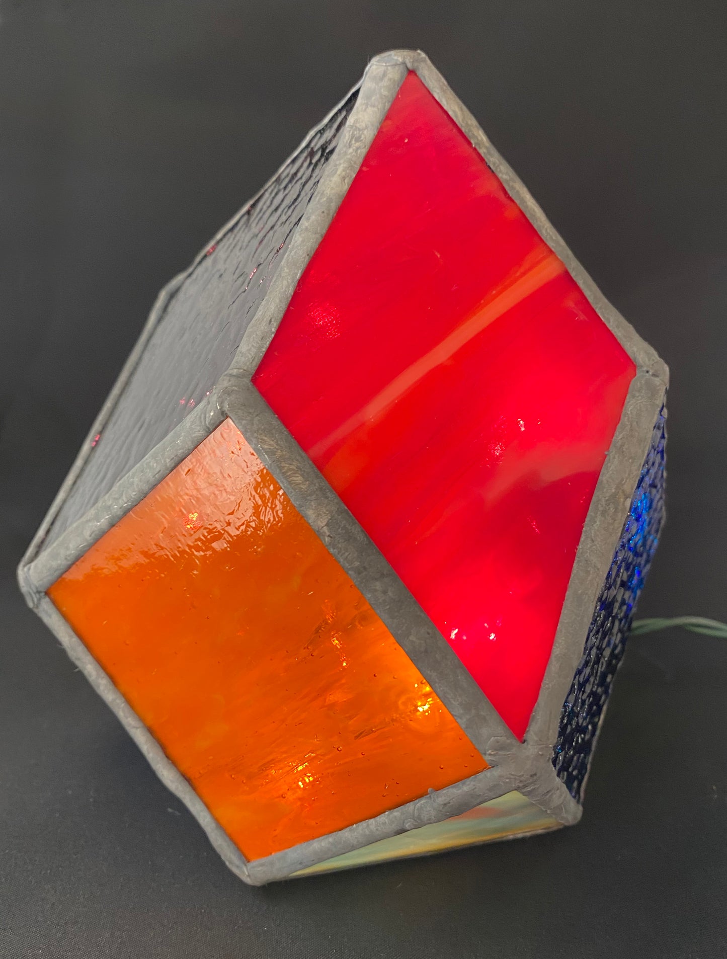 Lighted Gem: Stained Glass Medium Geometric Prism Lamp