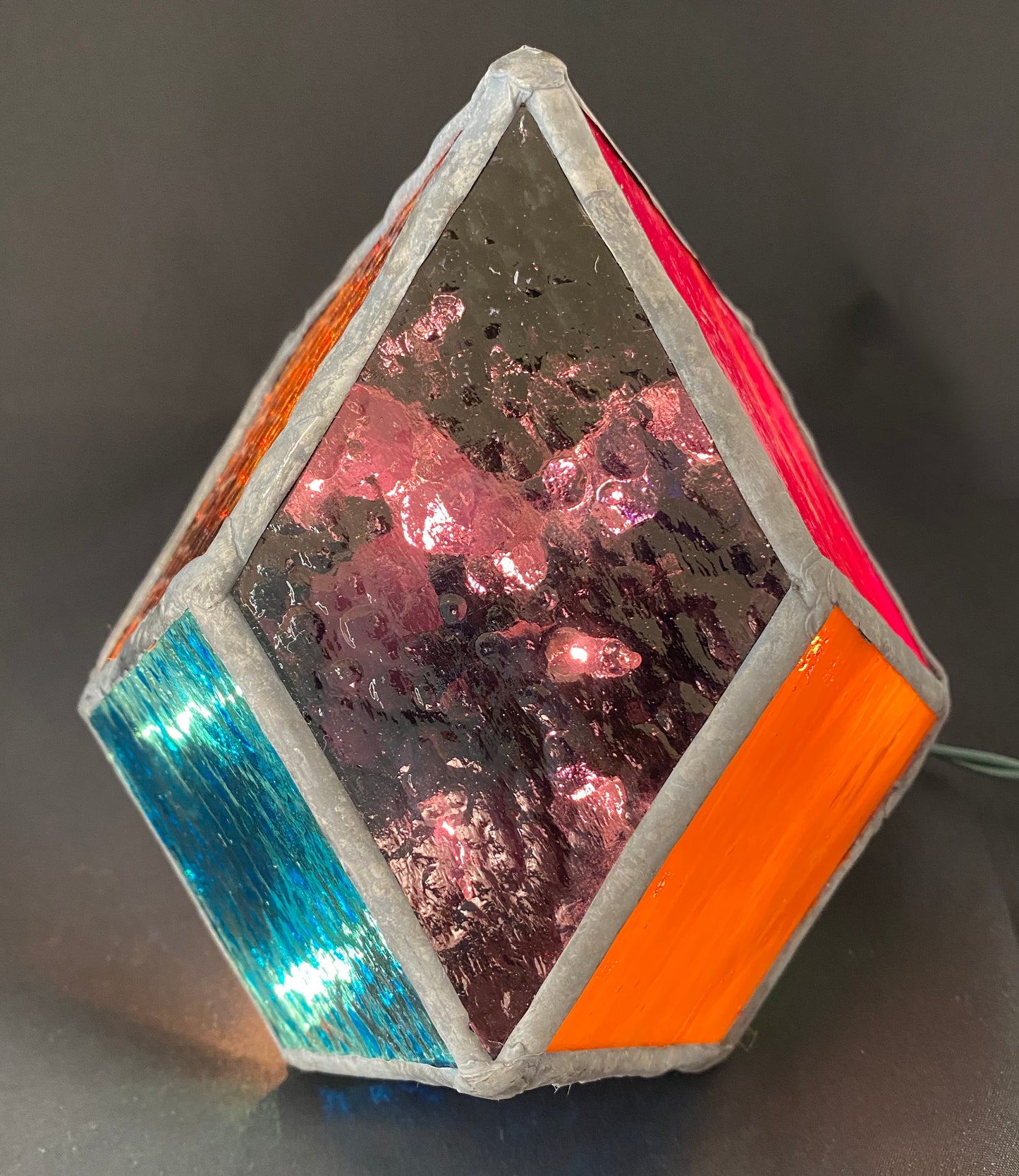 Lighted Gem: Stained Glass Medium Geometric Prism Lamp