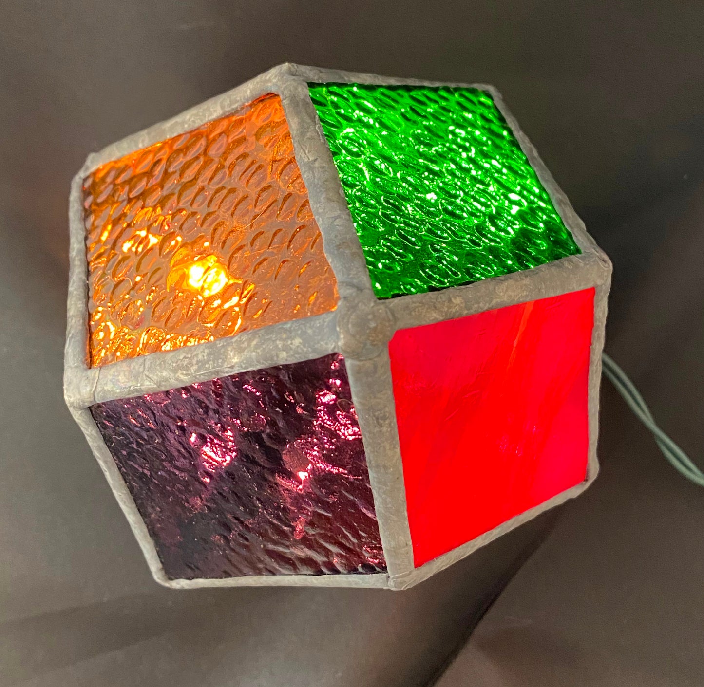 Lighted Gem: Stained Glass Medium Geometric Prism Lamp