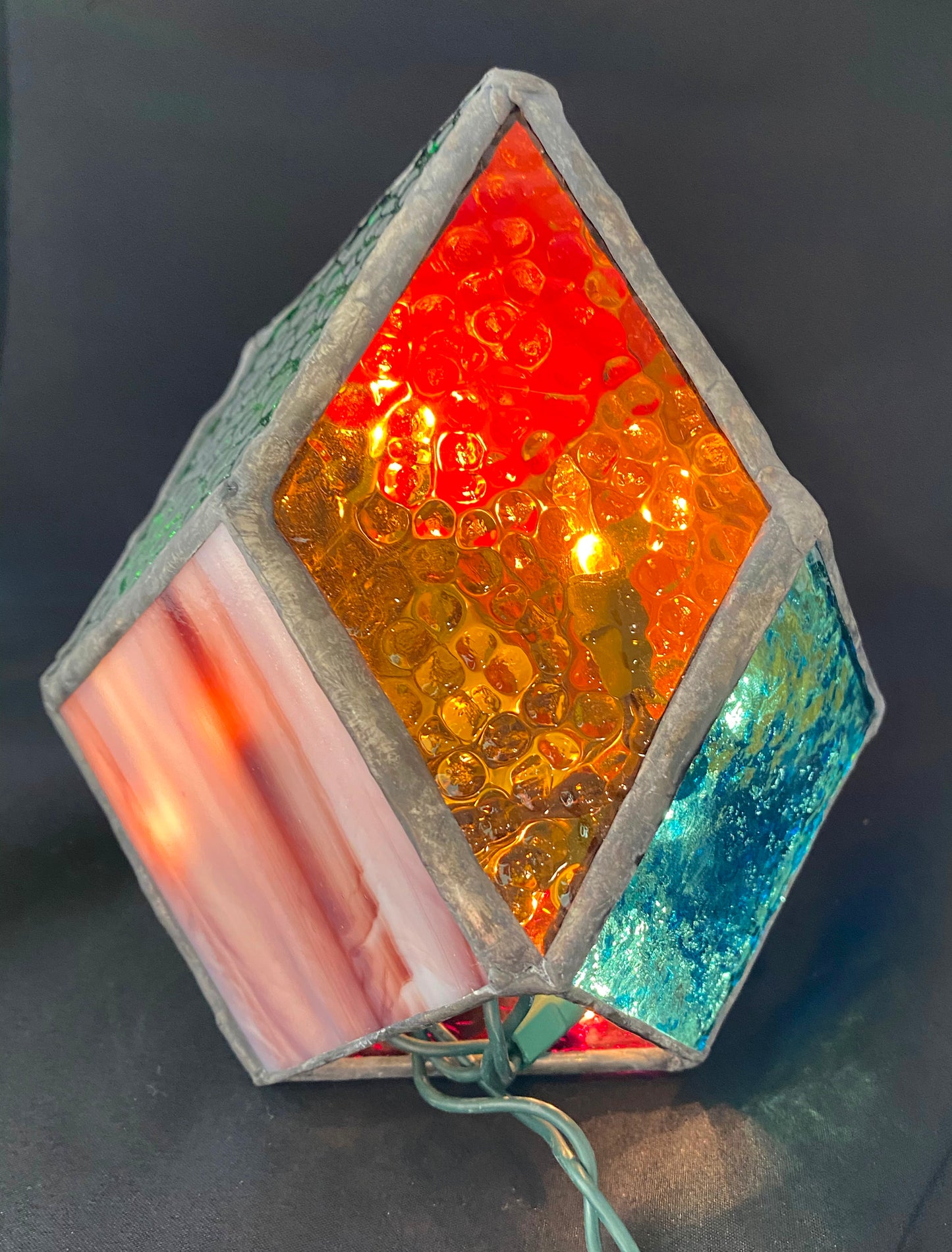 Lighted Gem: Stained Glass Medium Geometric Prism Lamp