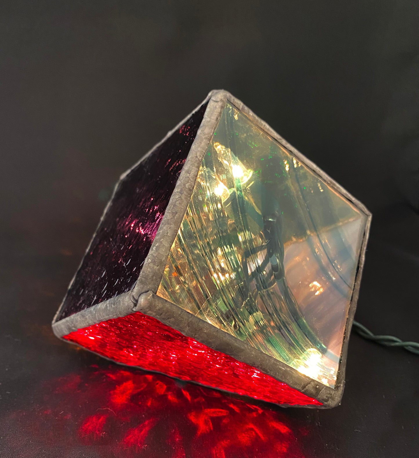 Lighted Gem: Stained Glass Angled Cube Lamp