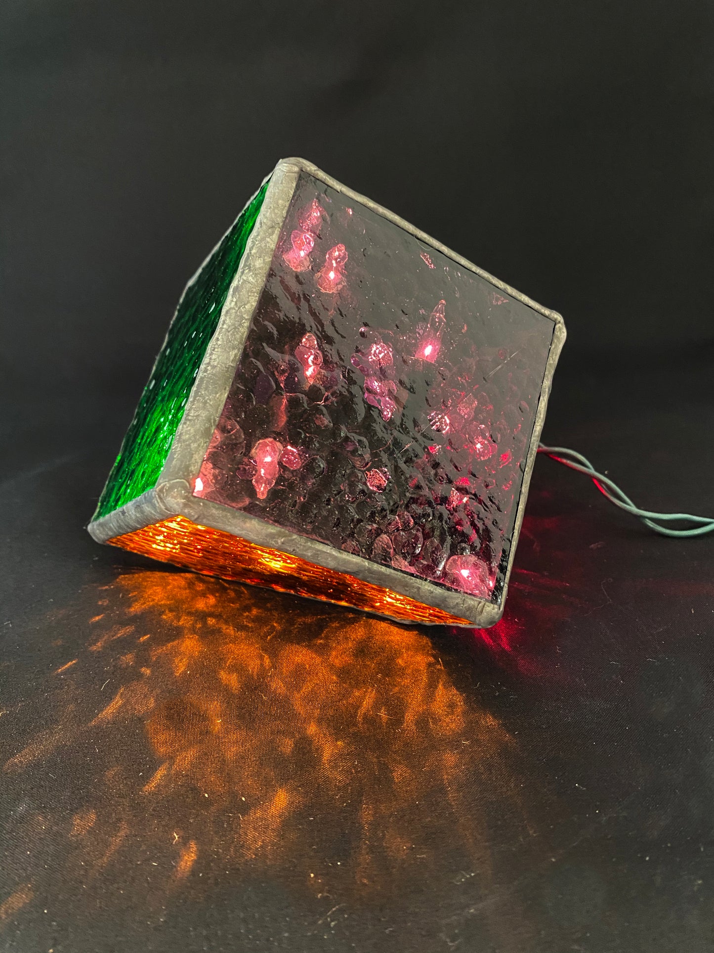 Lighted Gem: Stained Glass Angled Cube Lamp