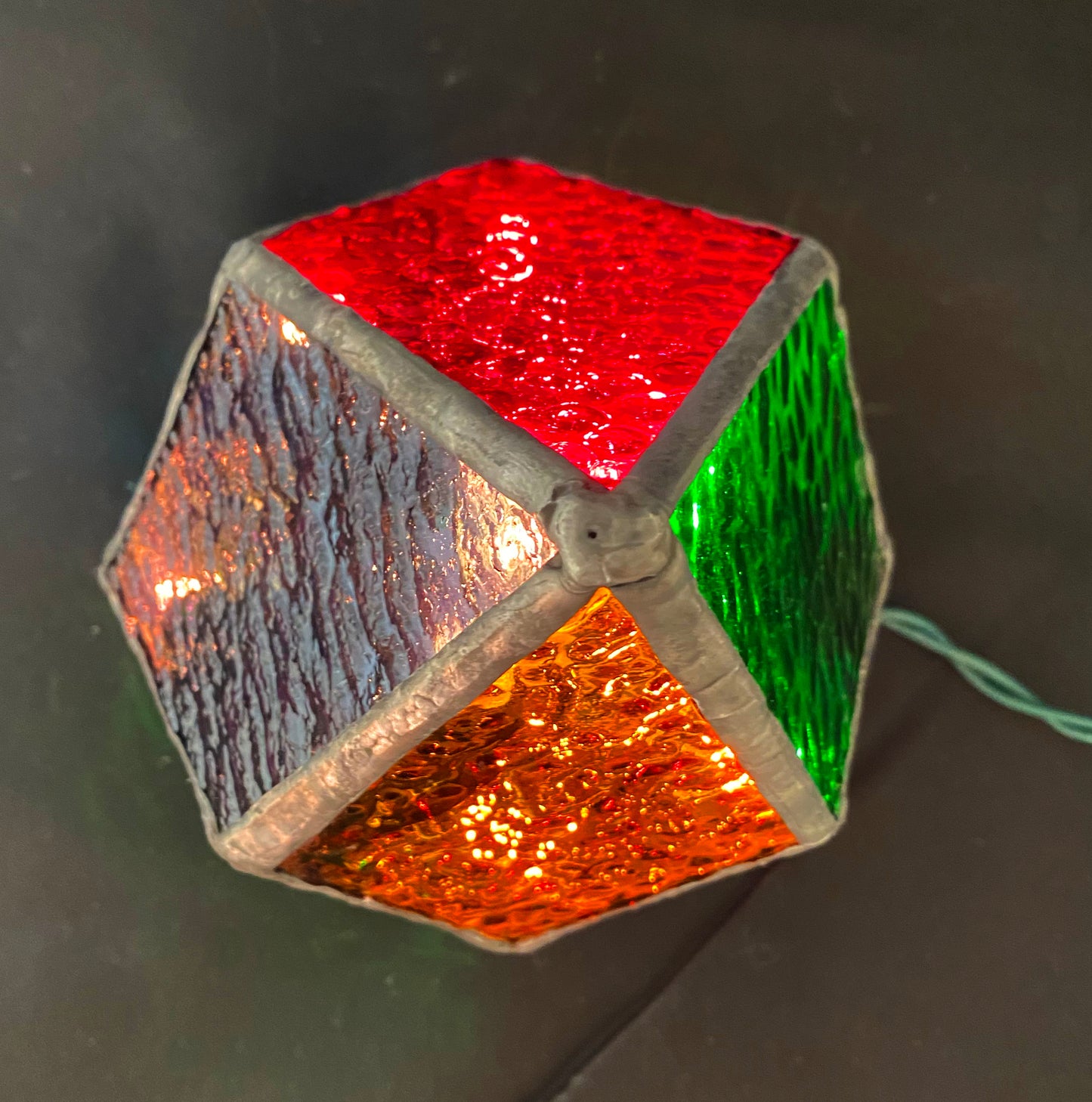 Lighted Gem: Stained Glass Small Geometric Prism Lamp