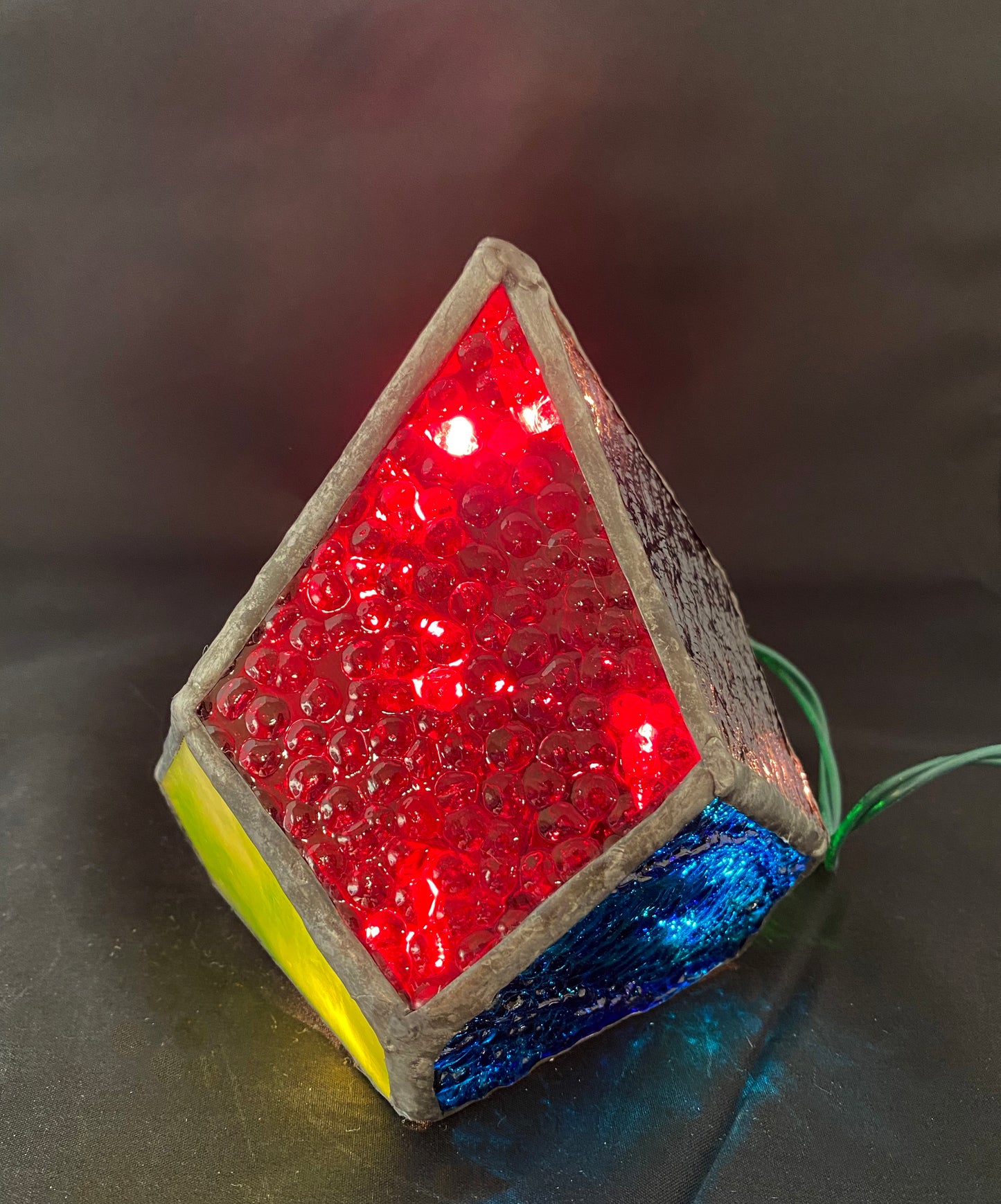 Lighted Gem: Stained Glass Small Geometric Prism Lamp